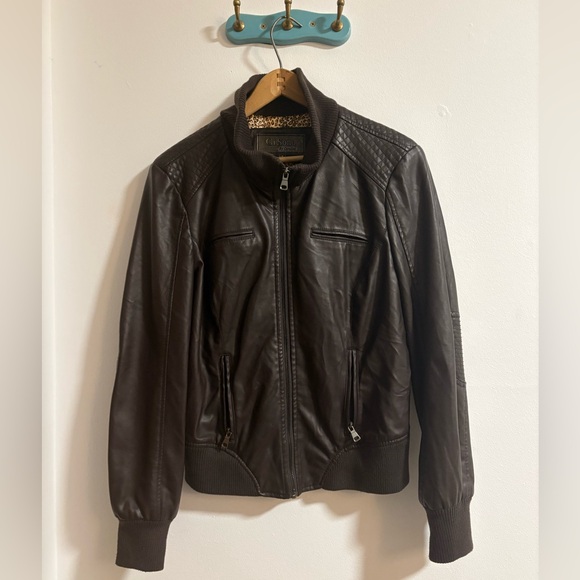 Ci Sono by Cavalini Faux Leather Jacked Brown with Leopard print on inside - Picture 2 of 3